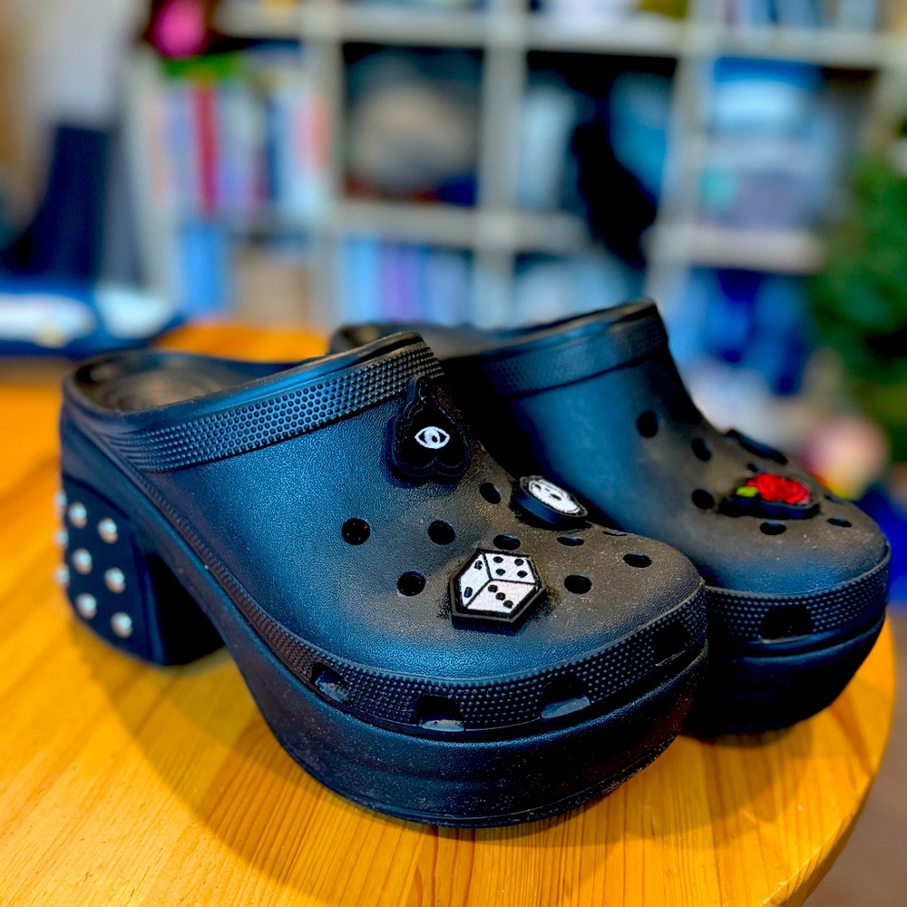 Crocs Women's Siren Studded Clog Platform Shoes High Heel Rubber Black Size 9